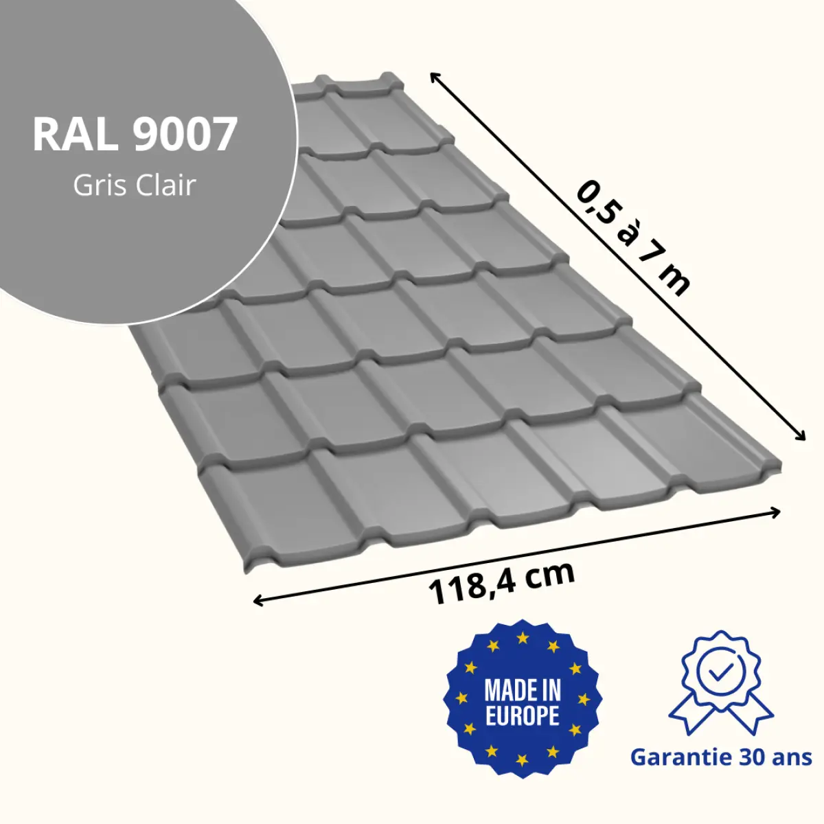 Tôle imitation tuile Allano Gris brillant