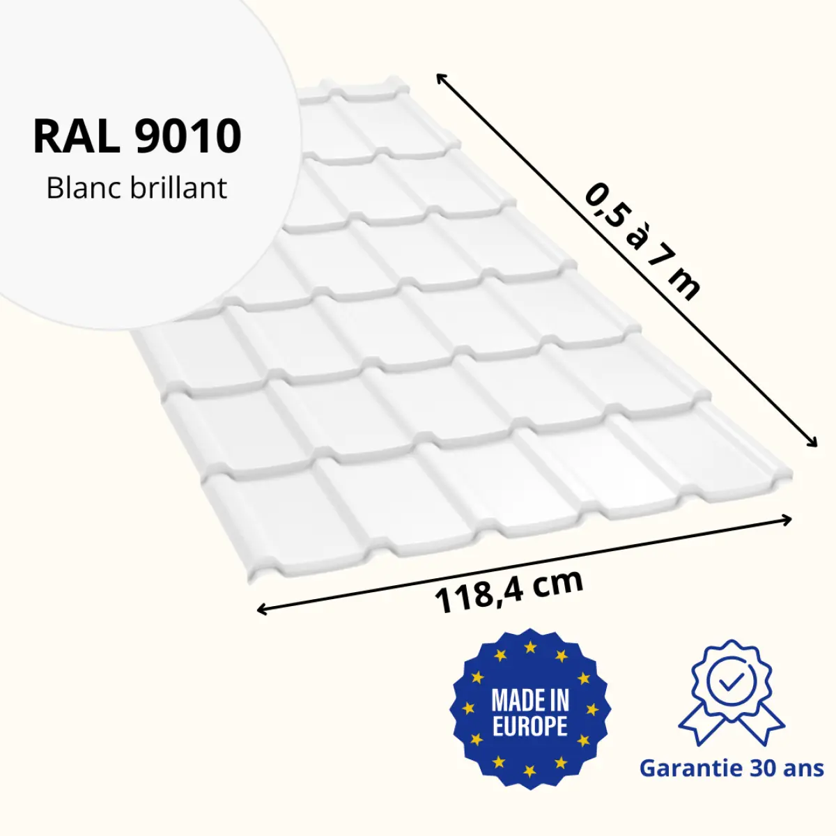 Tôle imitation tuile Allano Blanc Brillant