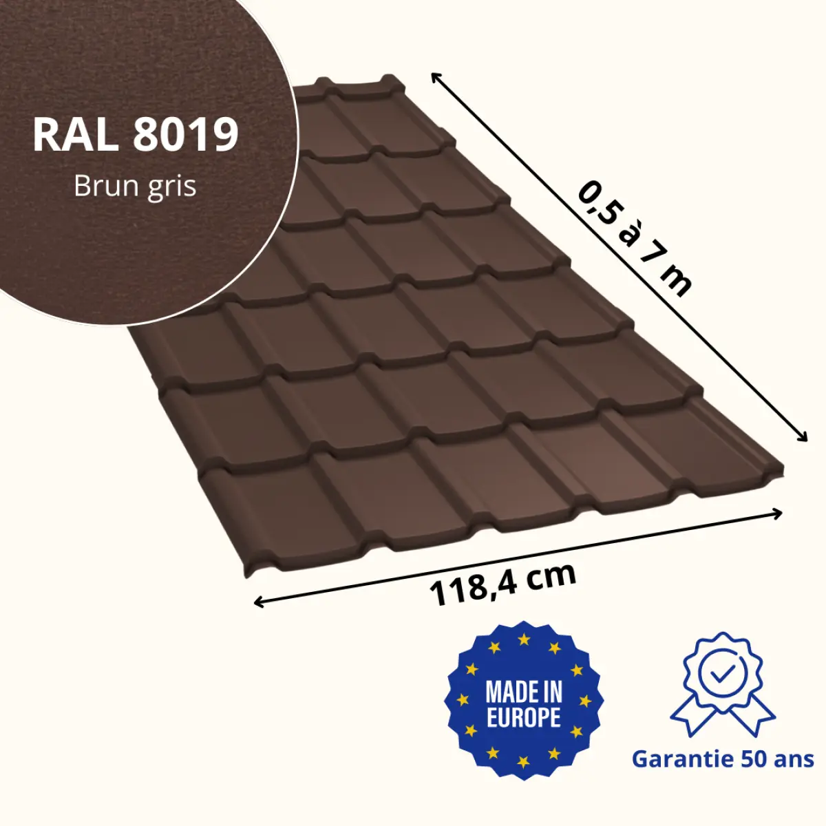 Tôle imitation tuile Allano Brun Gris Mat