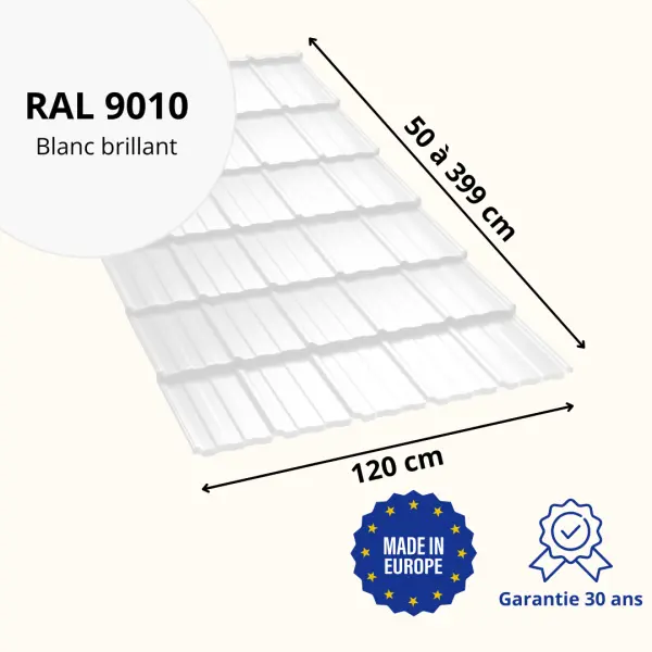 Tôle imitation tuile Horizon Blanc Brillant - 2
