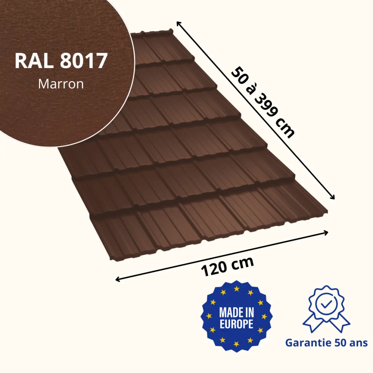 Tôle imitation tuile Horizon Marron Mat