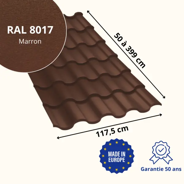 Tôle imitation tuile Centro Marron Mat - 2