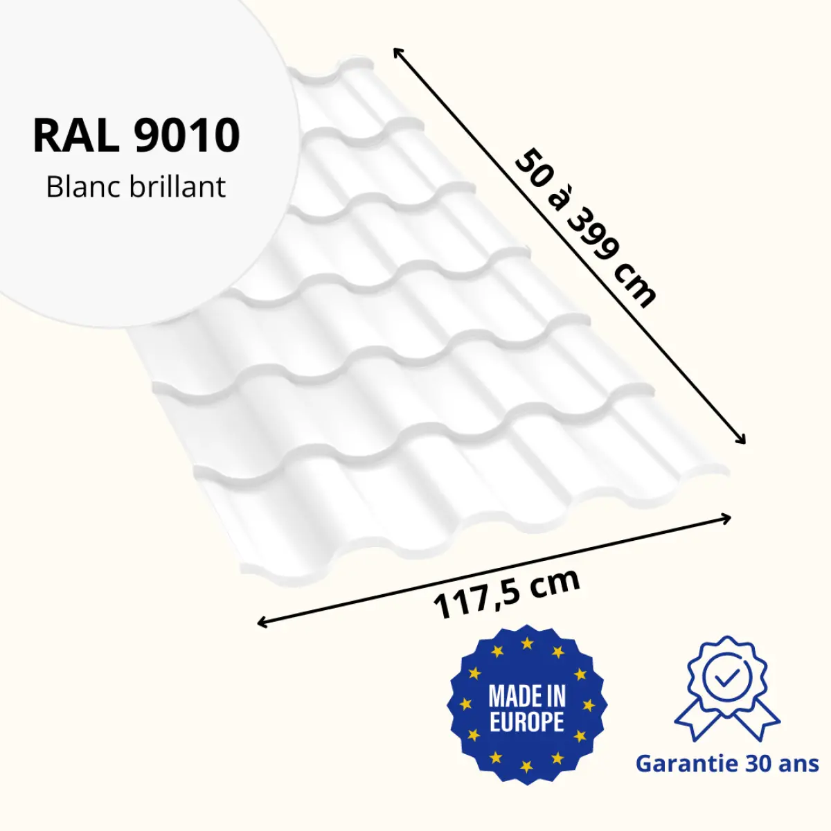 Tôle imitation tuile Centro Blanc Brillant