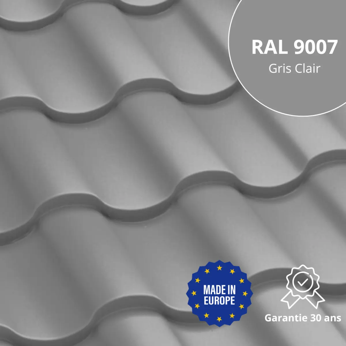 Tôle imitation tuile Centro Gris Clair Brillant