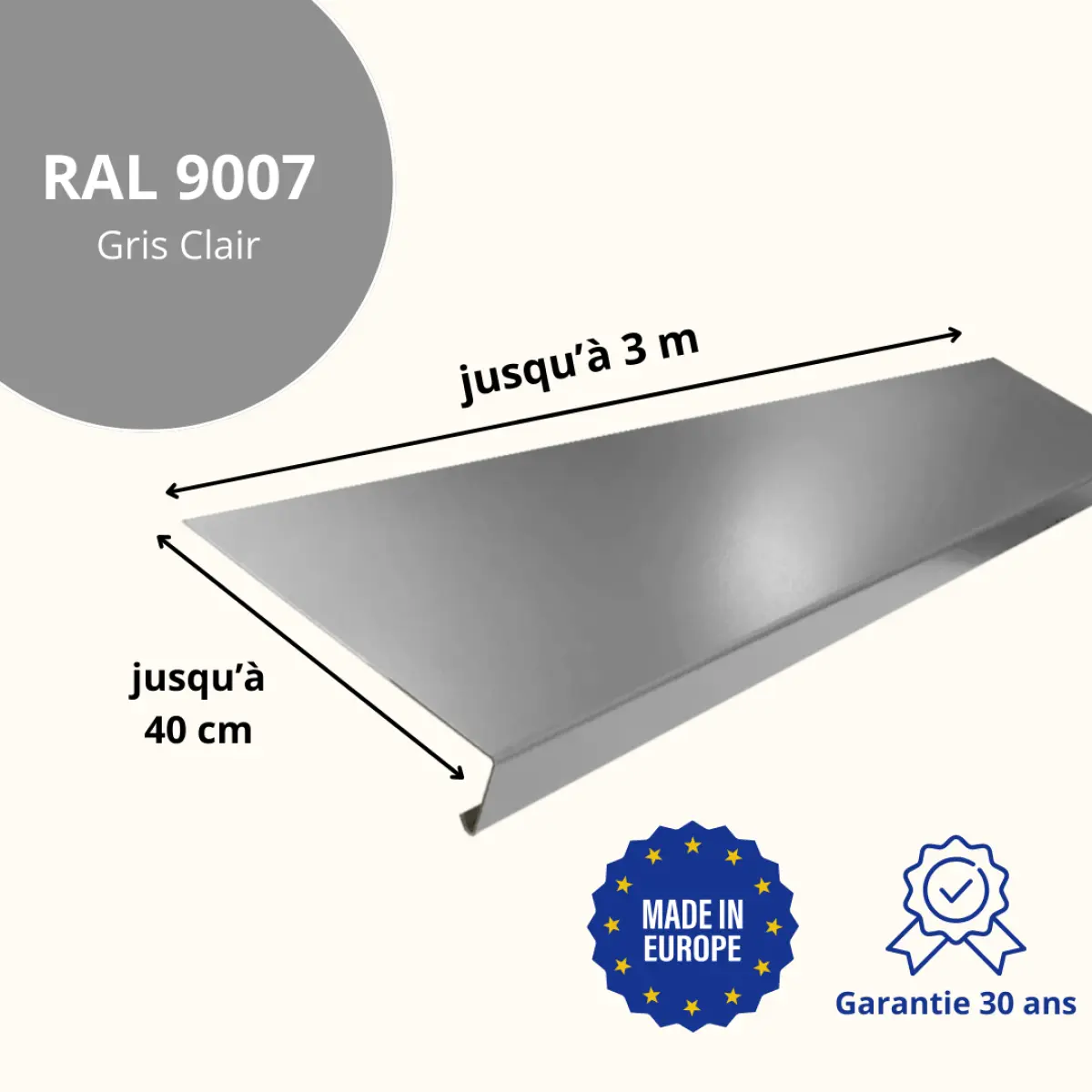 Appui de fenêtre Gris Clair brillant