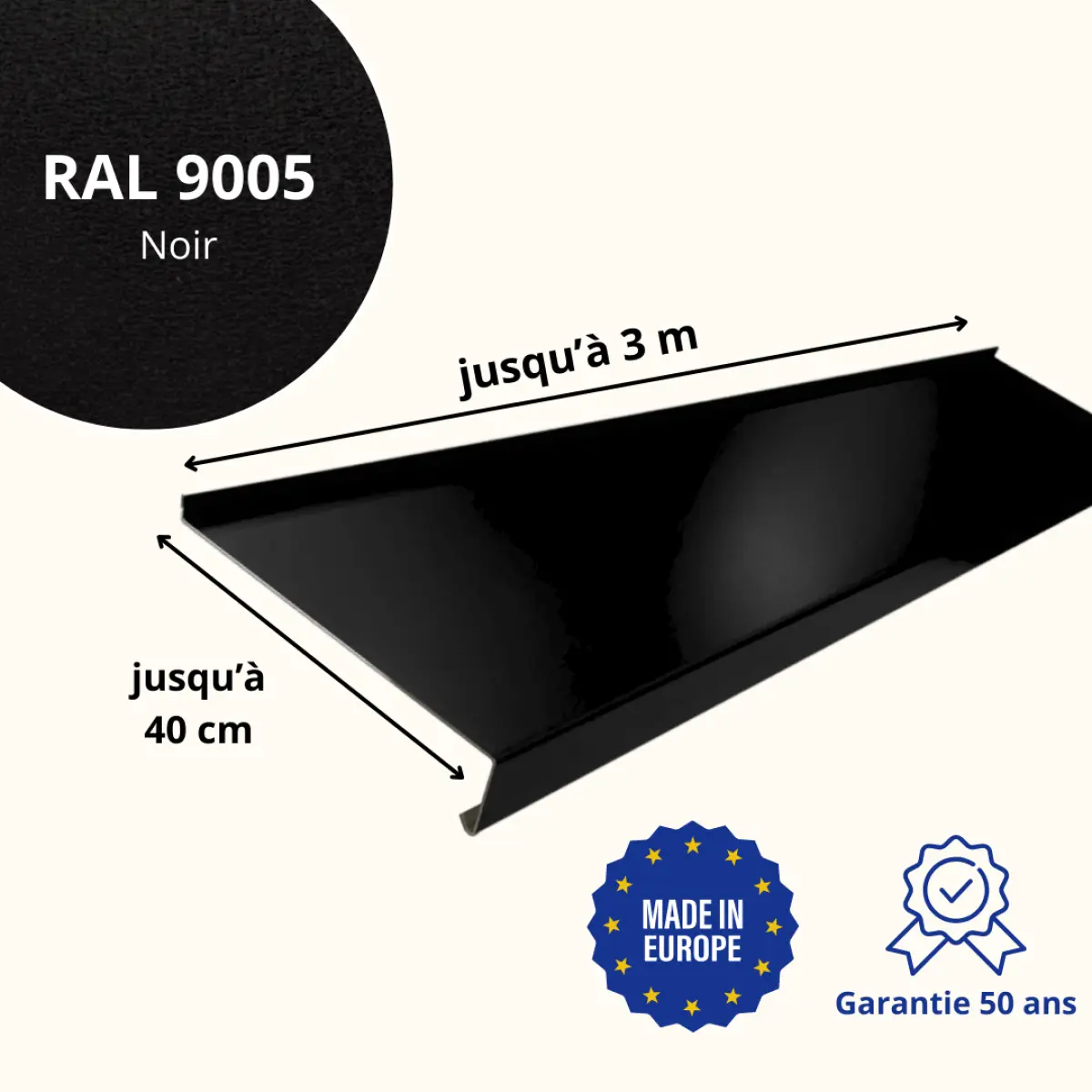 Appui de fenêtre avec rebord Noir Mat