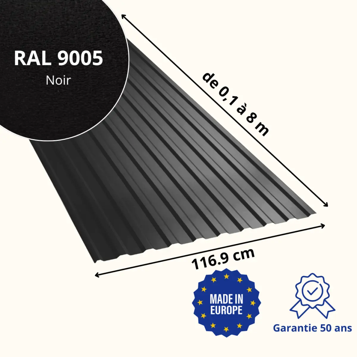 Tôle de toiture bac acier Medio Noir mat