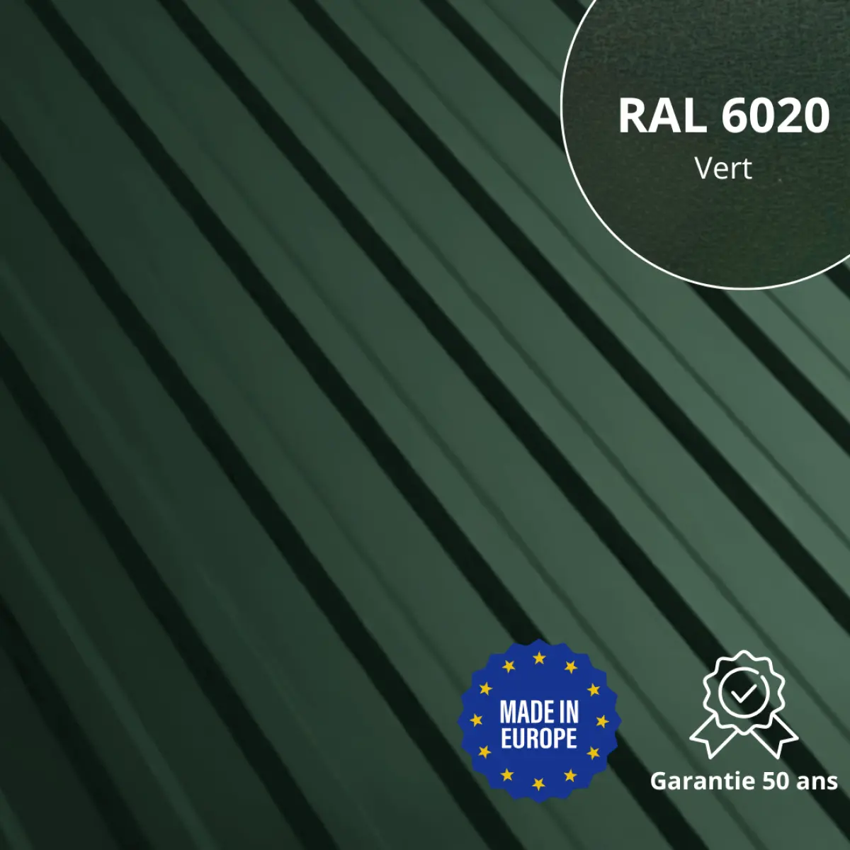 Tôle de toiture bac acier Medio Vert mat
