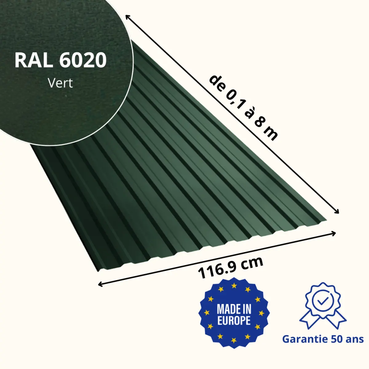 Tôle de toiture bac acier Medio Vert mat