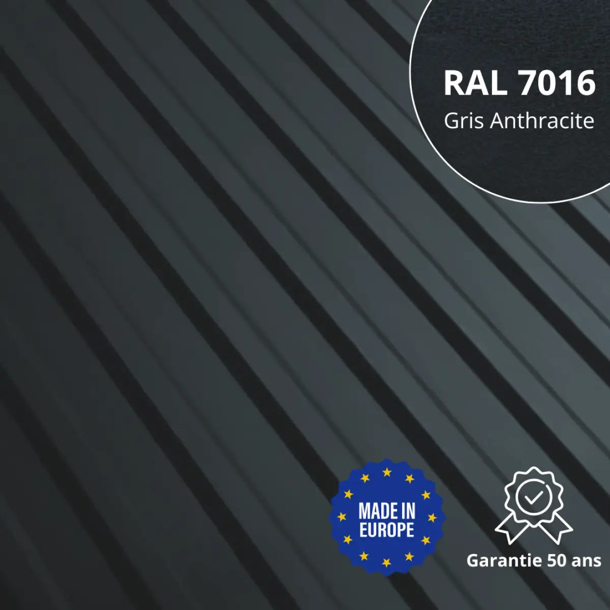 Tôle de toiture bac acier Medio Gris Anthracite mat