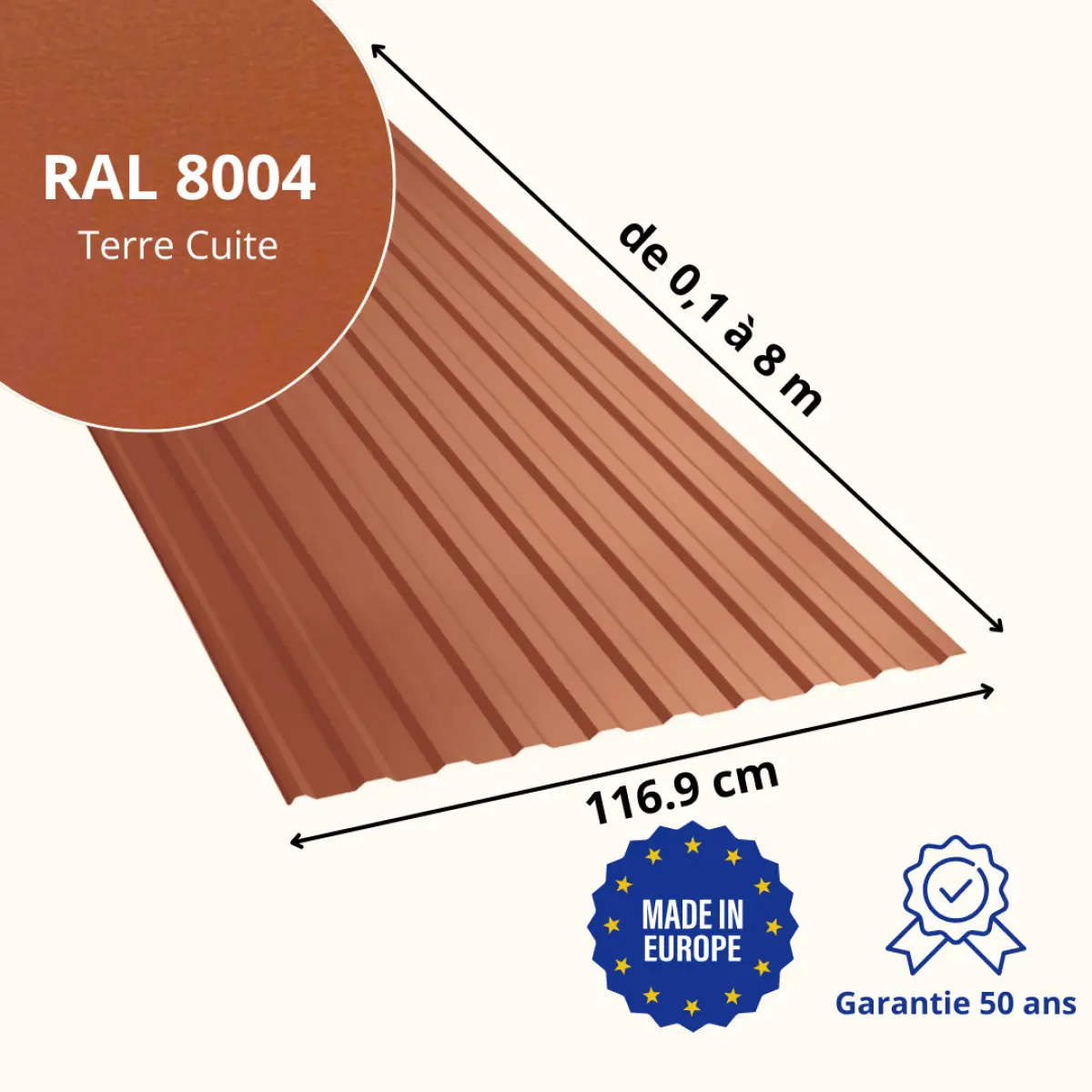Tôle de toiture bac acier Medio Terre Cuite mat