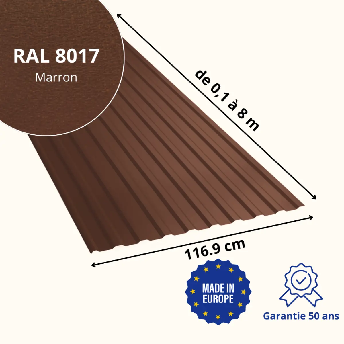 Tôle de toiture bac acier Medio Marron mat