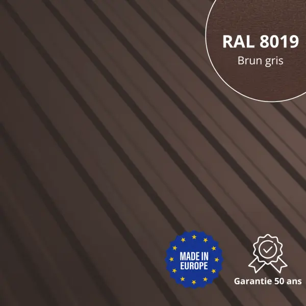 Tôle de toiture bac acier Medio Brun Gris Mat