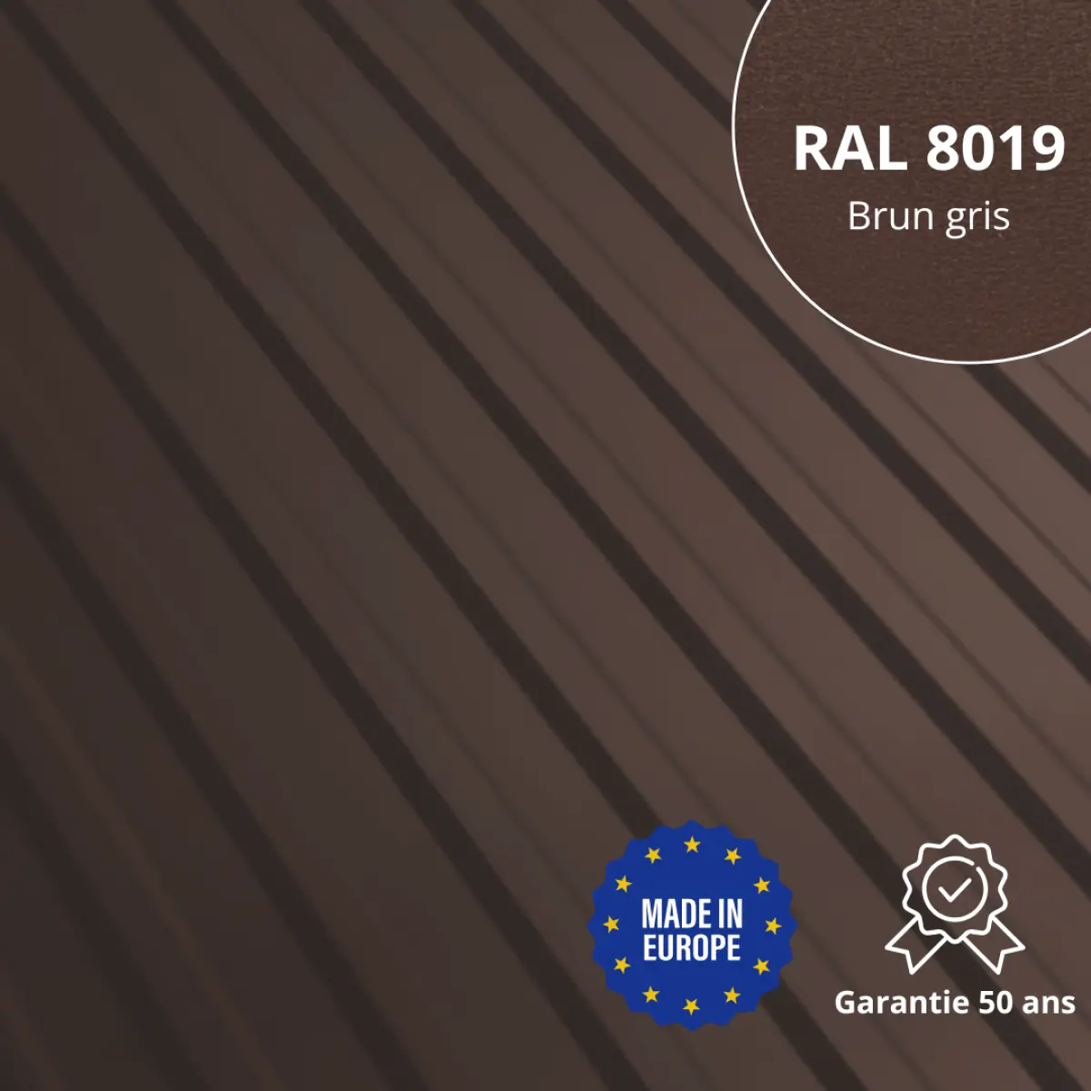 Tôle de toiture bac acier Medio Brun Gris mat