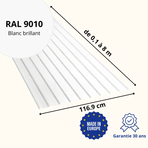 Tôle de toiture bac acier Medio Blanc brillant - 2