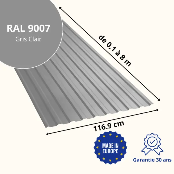 Tôle de toiture bac acier Medio Gris Clair brillant - 2