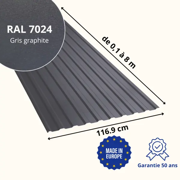 Tôle de toiture bac acier Medio Gris Graphite mat - 2