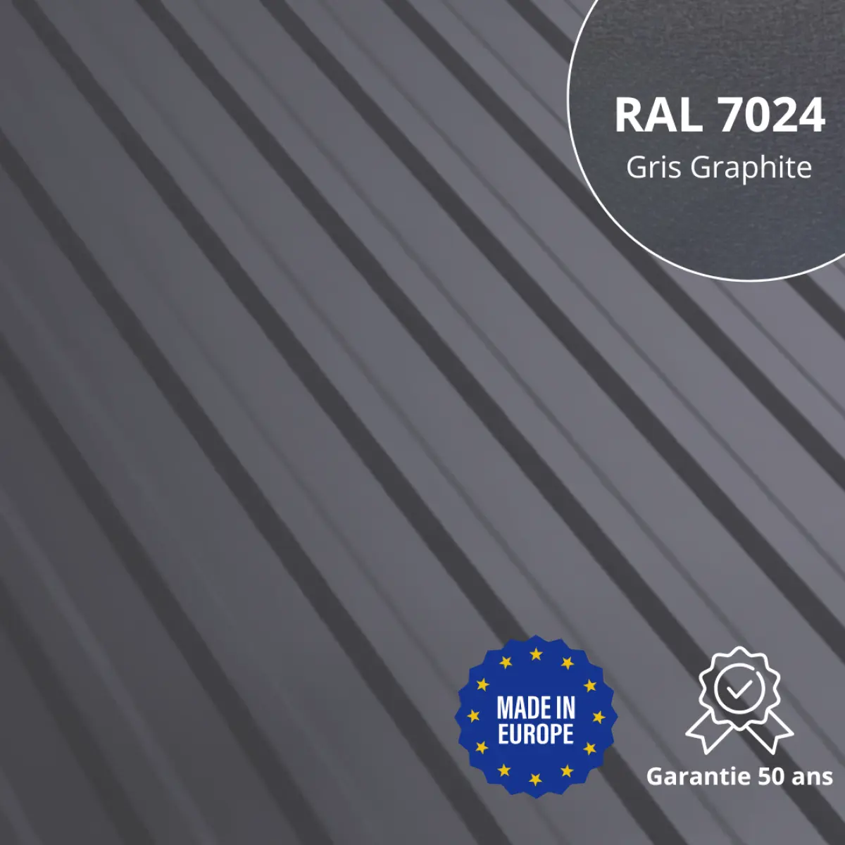 Tôle de toiture bac acier Medio Gris Graphite mat