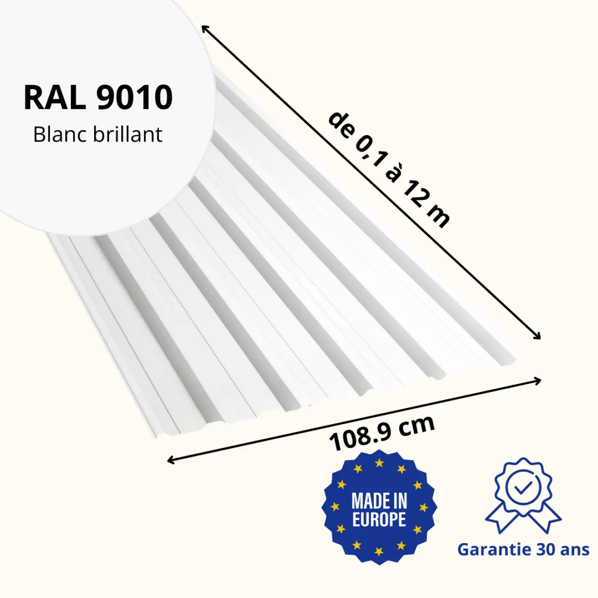 Tôle de toiture bac acier Alto Blanc brillant