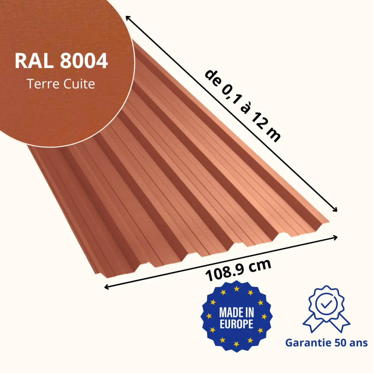 Tôle de toiture bac acier Alto Terre Cuite mat