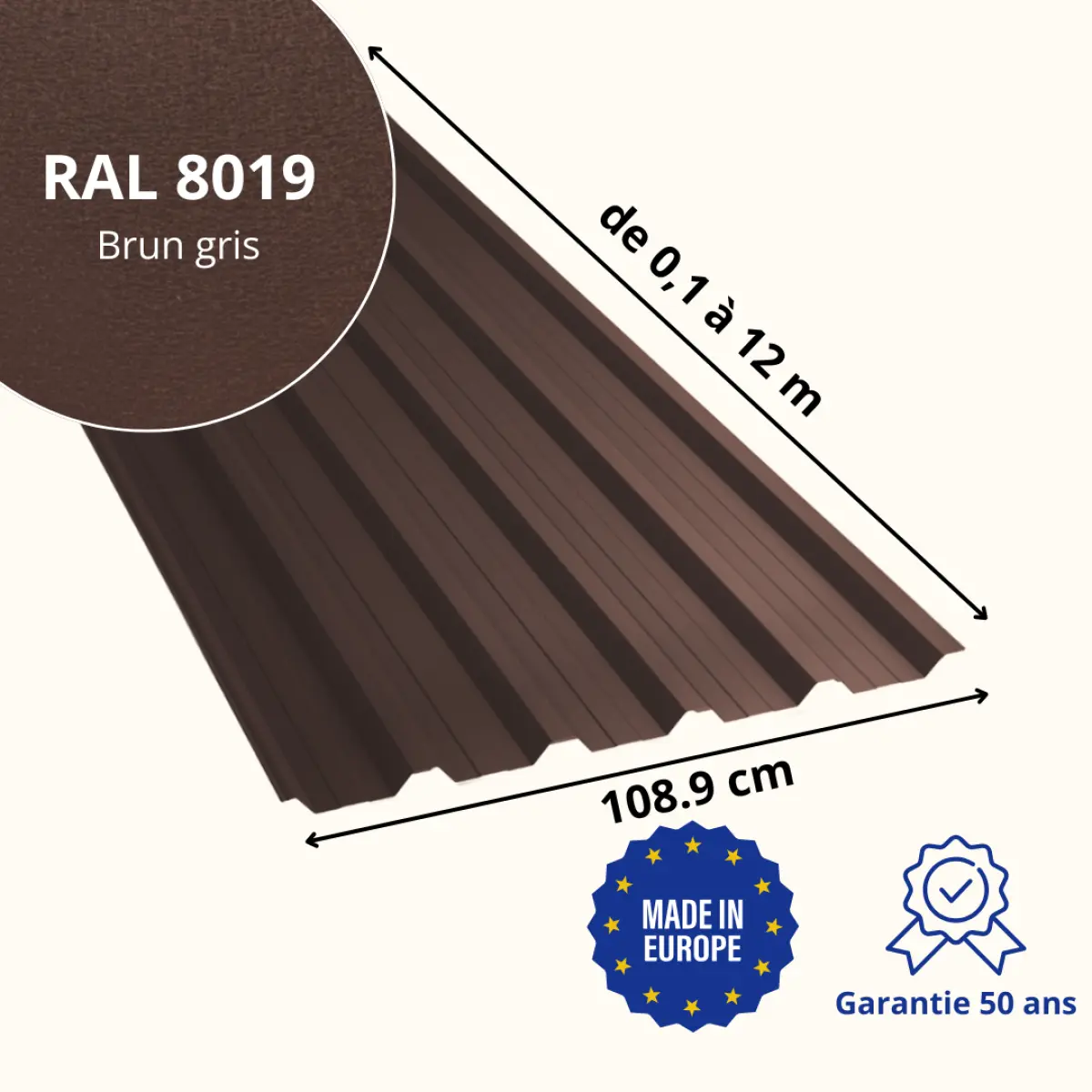 Tôle de toiture bac acier Alto Brun Gris mat