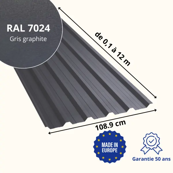 Tôle de toiture bac acier Alto Gris Graphite mat - 2
