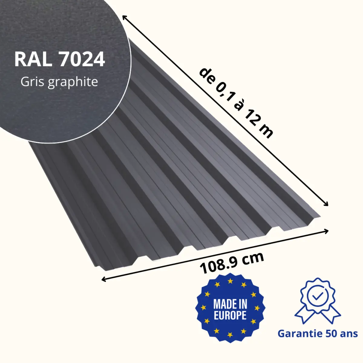 Tôle de toiture bac acier Alto Gris Graphite mat