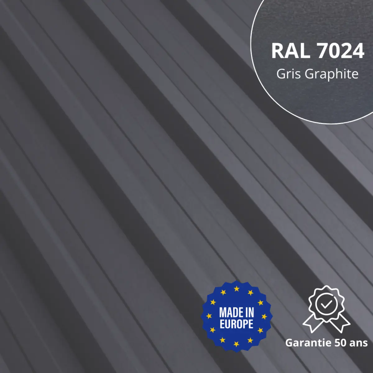 Tôle de toiture bac acier Alto Gris Graphite mat