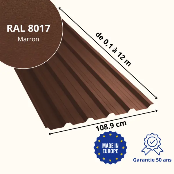 Tôle de toiture bac acier Alto Marron mat - 2