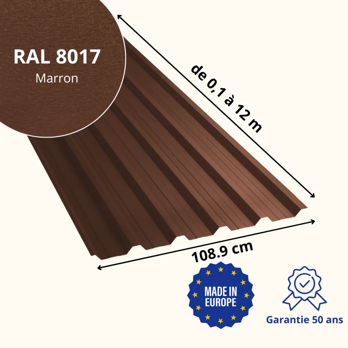 Tôle de toiture bac acier Alto Marron mat