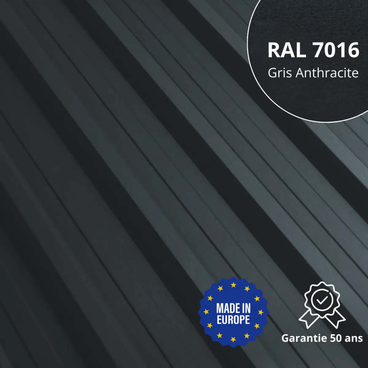 Tôle de toiture bac acier Alto Gris Anthracite mat