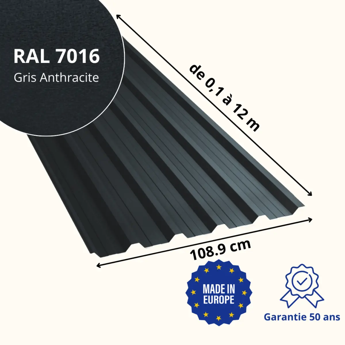 Tôle de toiture bac acier Alto Gris Anthracite mat