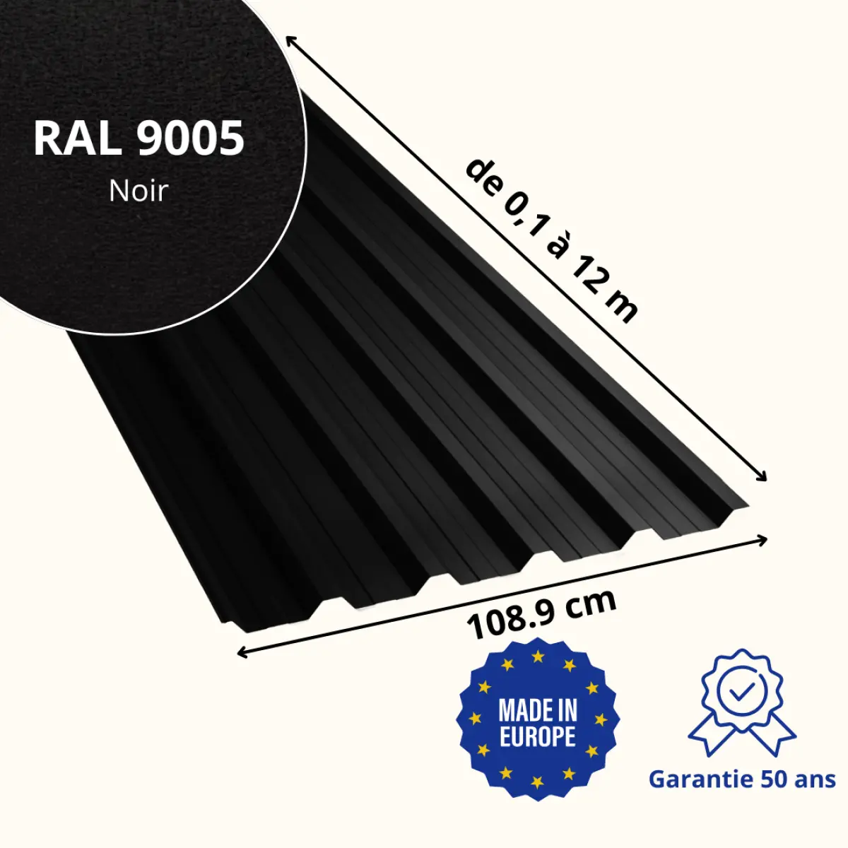 Tôle de toiture bac acier Alto Noir mat