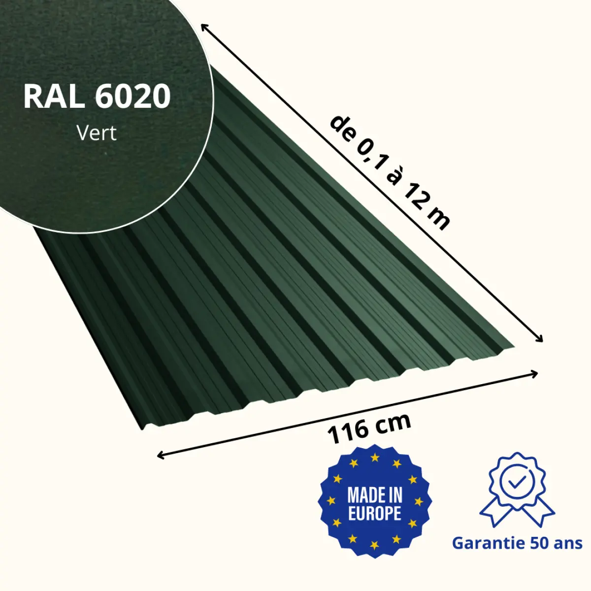 Tôle de toiture bac acier Vigo Vert mat