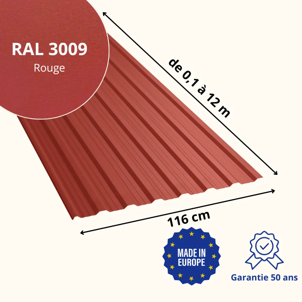 Tôle de toiture bac acier Vigo Rouge mat