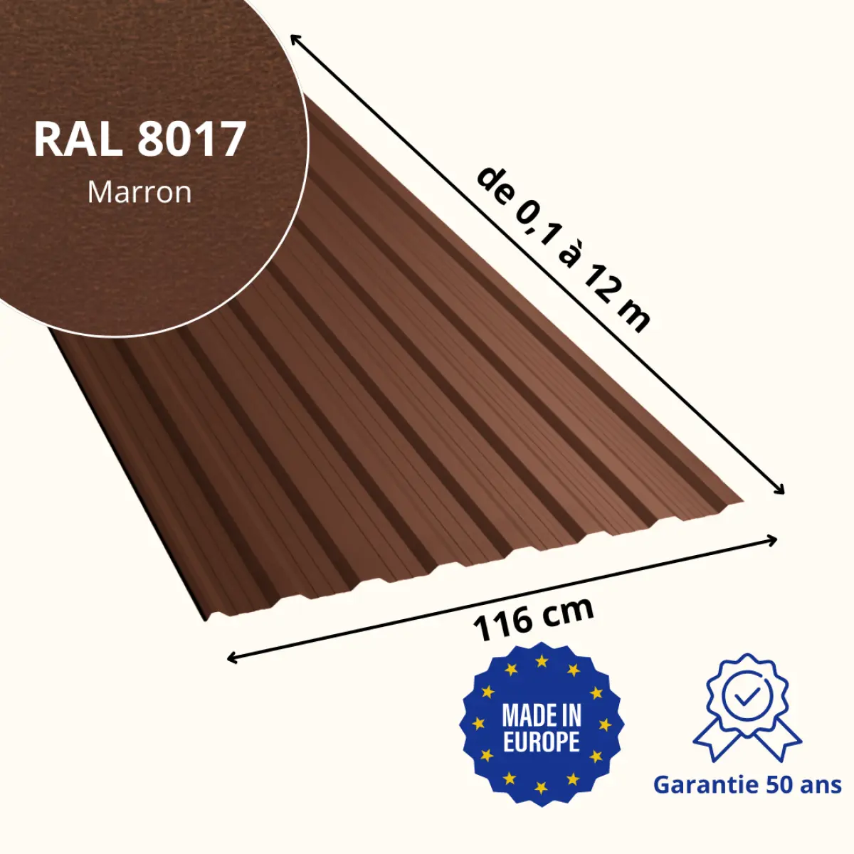Tôle de toiture bac acier Vigo Marron mat