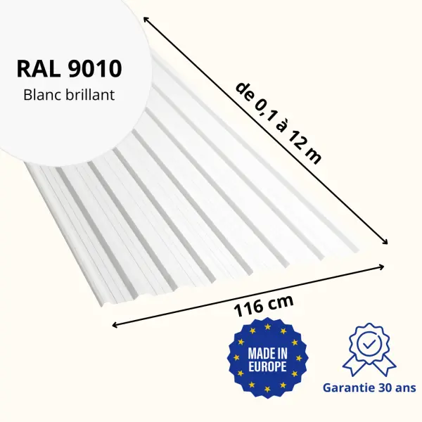 Tôle de toiture bac acier Vigo Blanc brillant - 2
