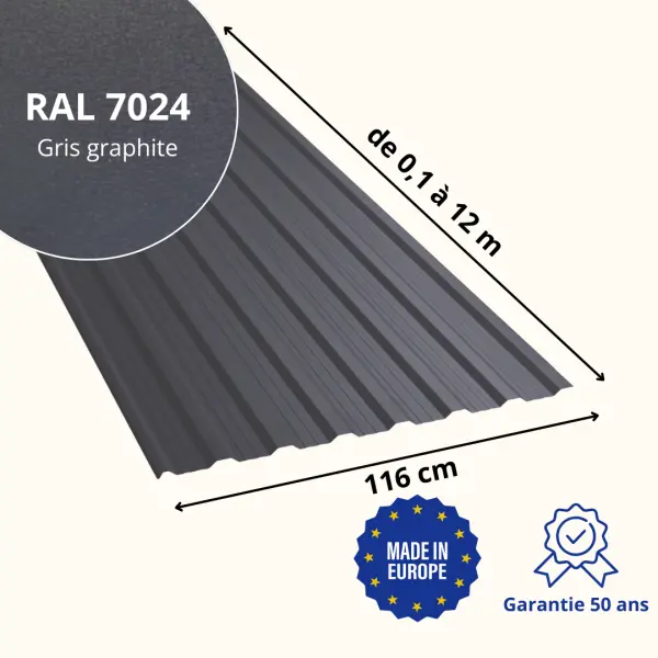 Tôle de toiture bac acier Vigo Gris Graphite mat - 2
