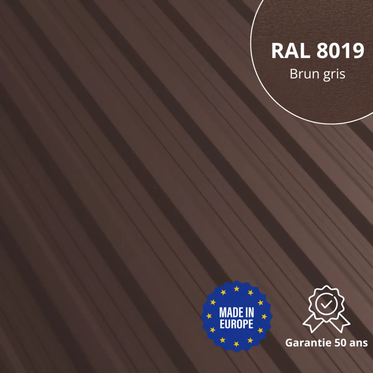 Tôle de toiture bac acier Vigo Brun Gris mat