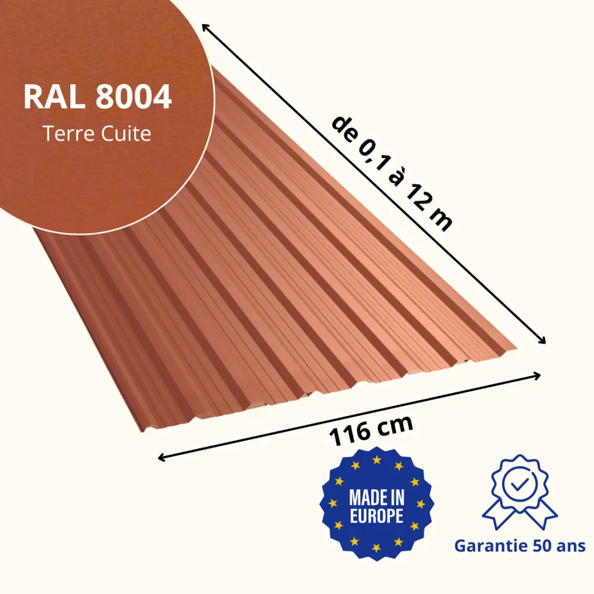 Tôle de toiture bac acier Vigo Terre Cuite mat