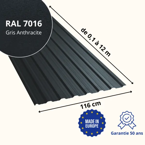 Tôle de toiture bac acier Vigo Gris Anthracite mat - 2