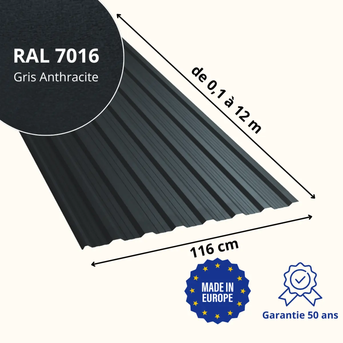 Tôle de toiture bac acier Vigo Gris Anthracite mat