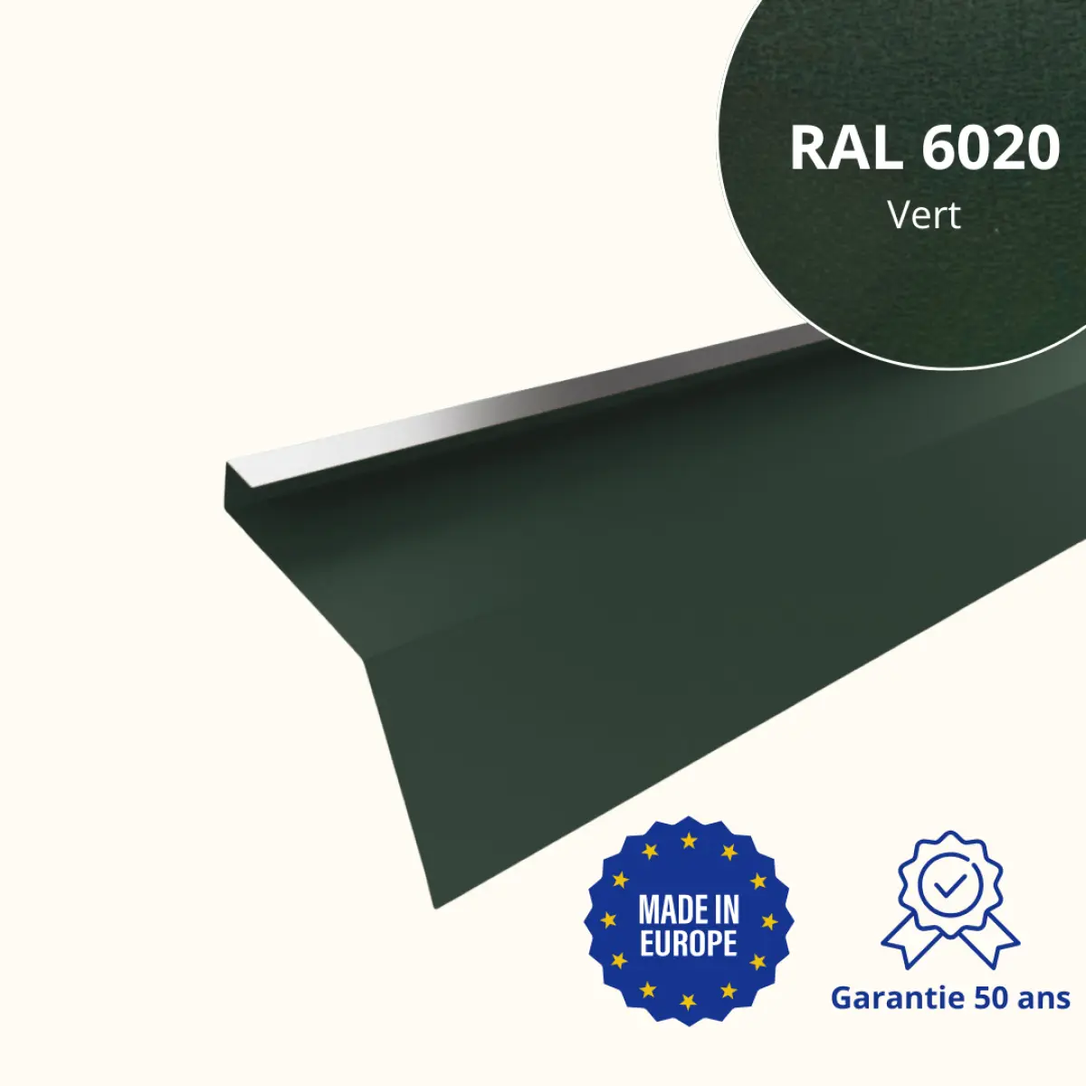 Tôle de gouttière avec surplomb pour toiture Savanna Vert mat