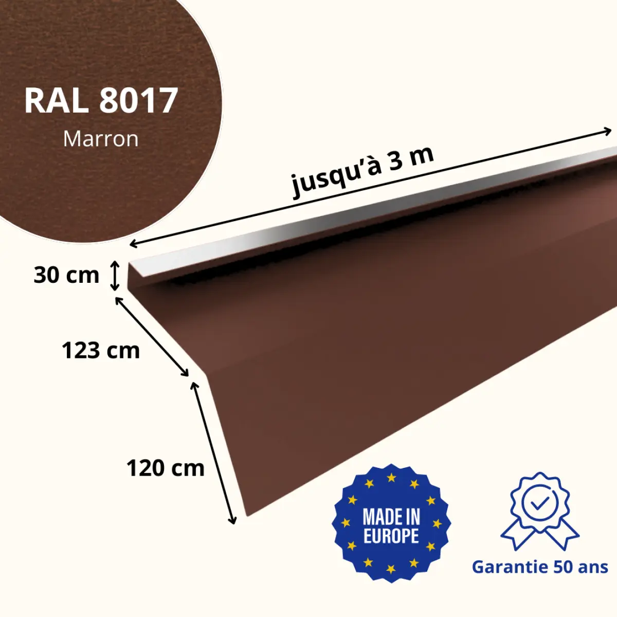 Tôle de gouttière avec surplomb pour toiture Savanna Marron mat