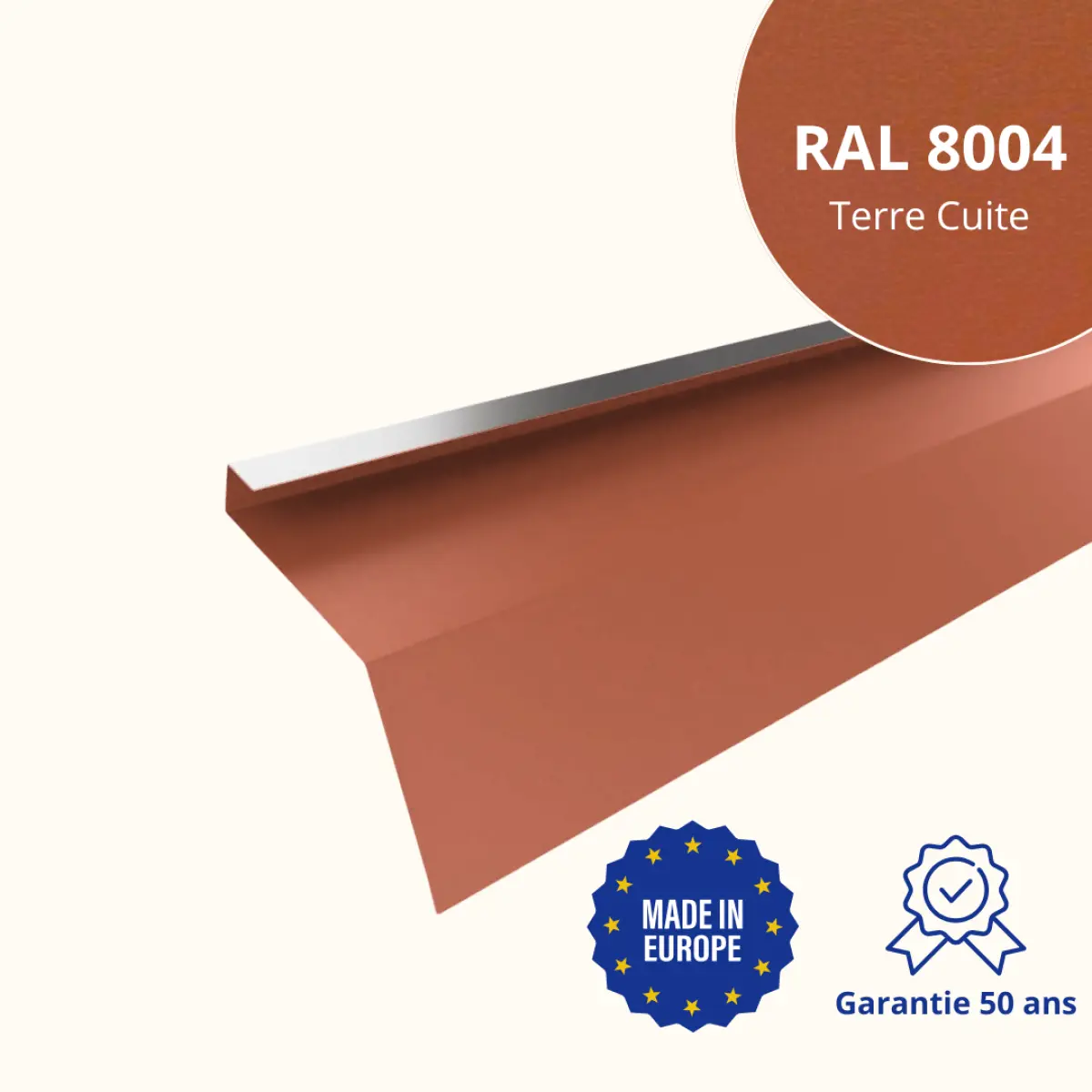 Tôle de gouttière avec surplomb pour toiture Savanna Terre Cuite mat