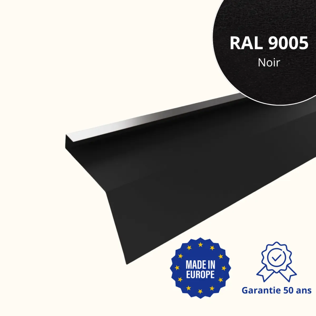Tôle de gouttière avec surplomb pour toiture Savanna Noir mat