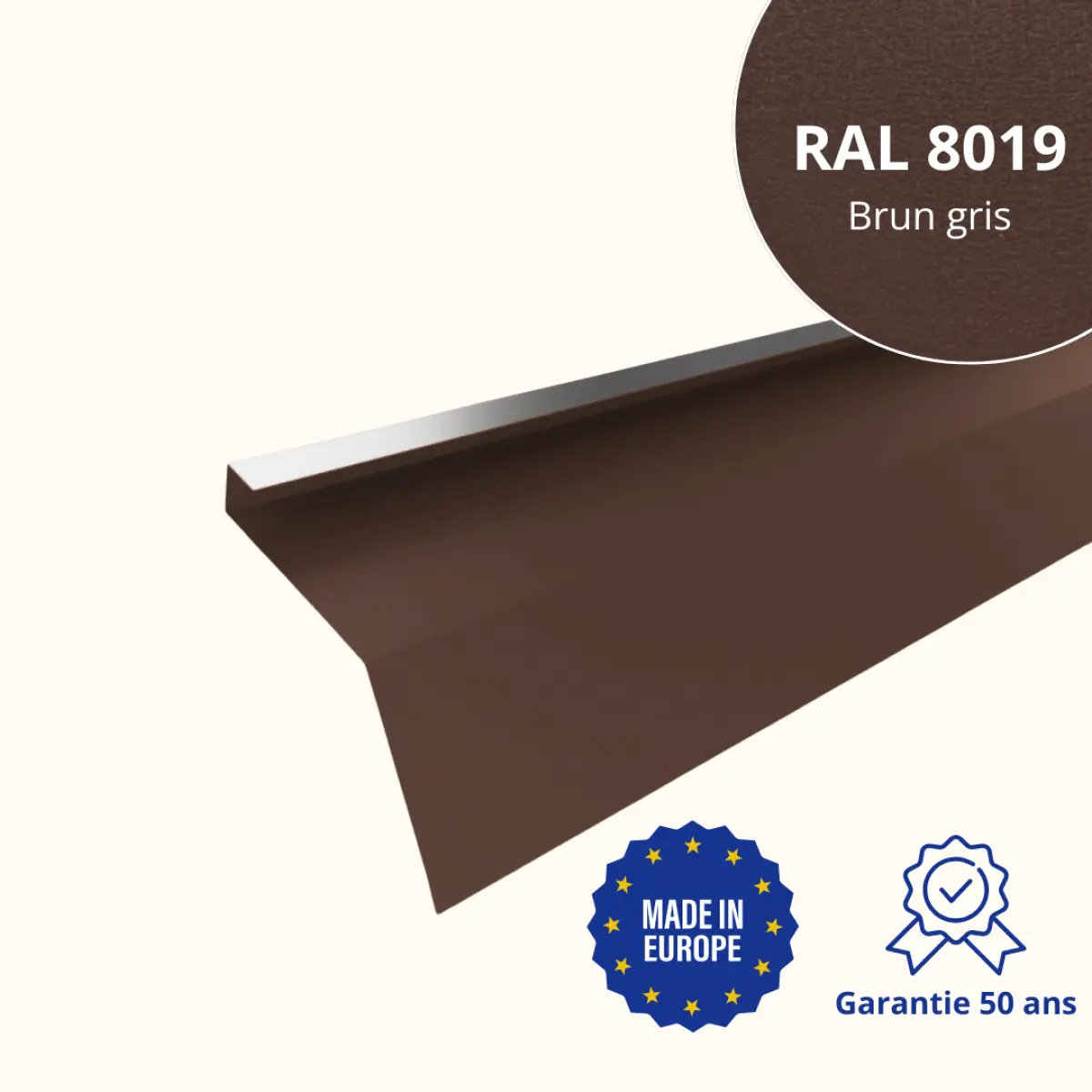 Tôle de gouttière avec surplomb pour toiture Savanna Brun Gris Mat