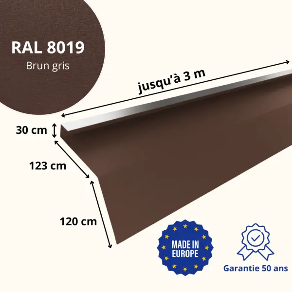 Tôle de gouttière avec surplomb pour toiture Savanna Brun Gris Mat - 2