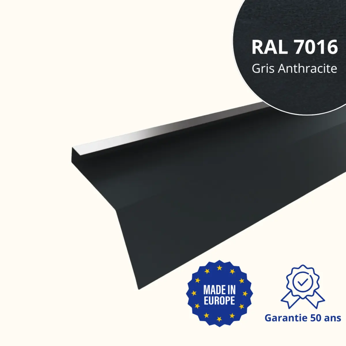 Tôle de gouttière avec surplomb pour toiture Savanna Gris Anthracite Mat