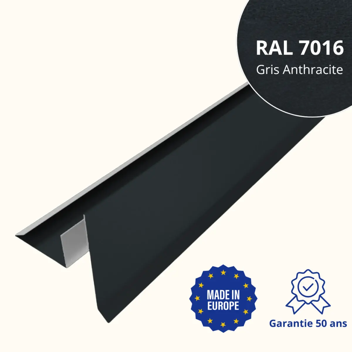 Tôle de rive avec rainure pour toiture Savanna Gris Anthracite Mat